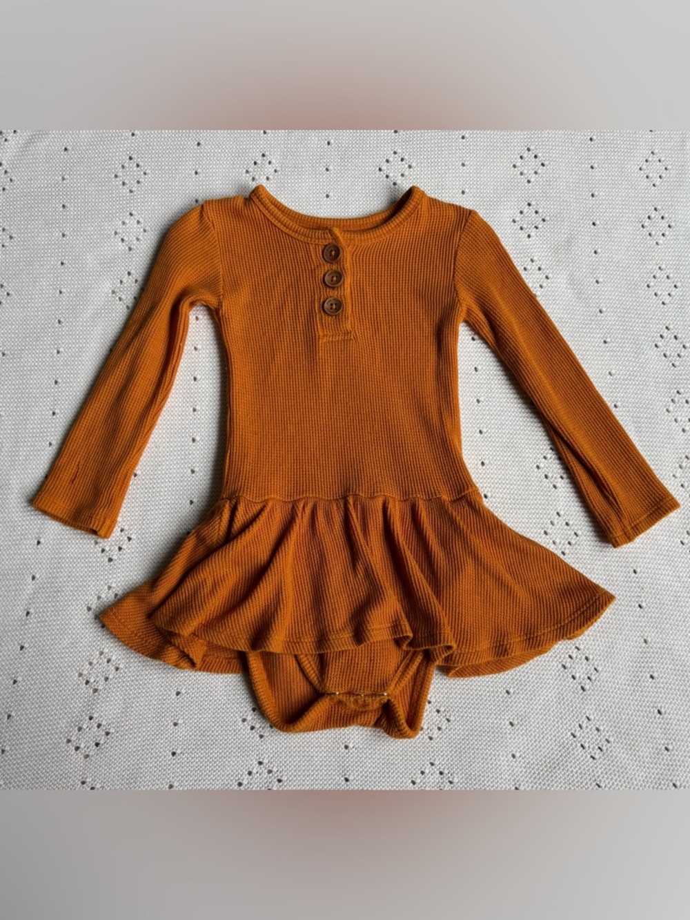 Posh Peanut Rust Orange Ribbed Henley Skirted Onesie